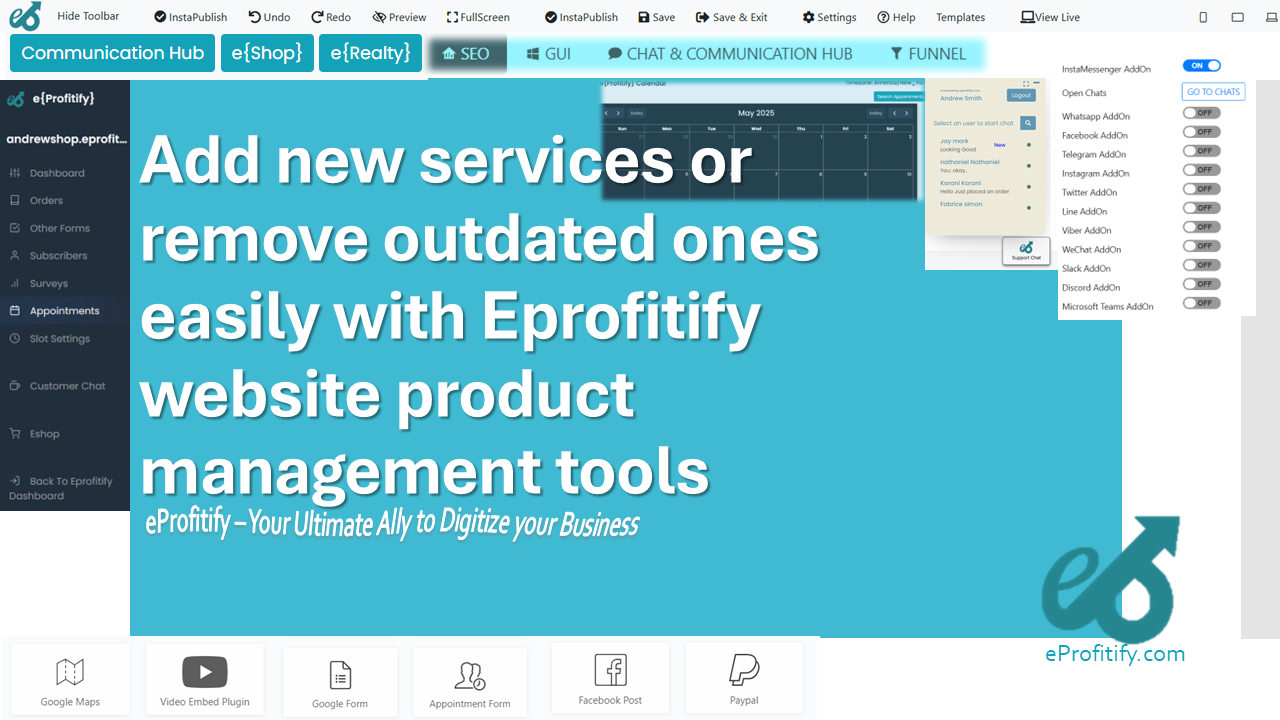 Add new services or remove outdated ones easily with Eprofitify website product management tools